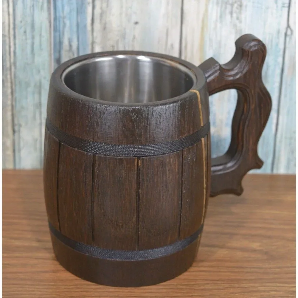 Rustic Wood Beer Mug Tankard Stein | Medieval Viking Style | **Has Crack** AS-IS
